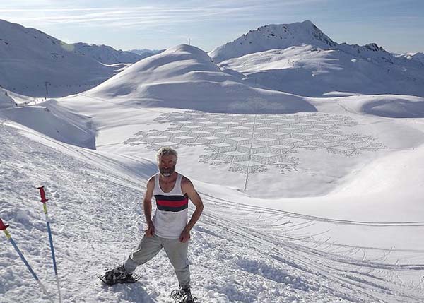 He walks for miles, just to create one design in snow and the result is mind-boggling!