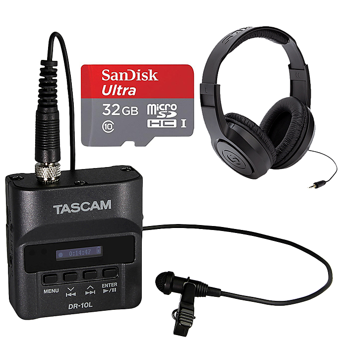 Tascam DR10L Digital Audio Recorder w/ Lavalier Mic, 16GB Card, and Headphone Memory Cards