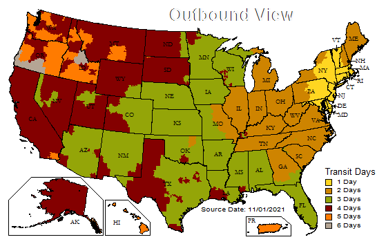 UPS Ground Shipping Map